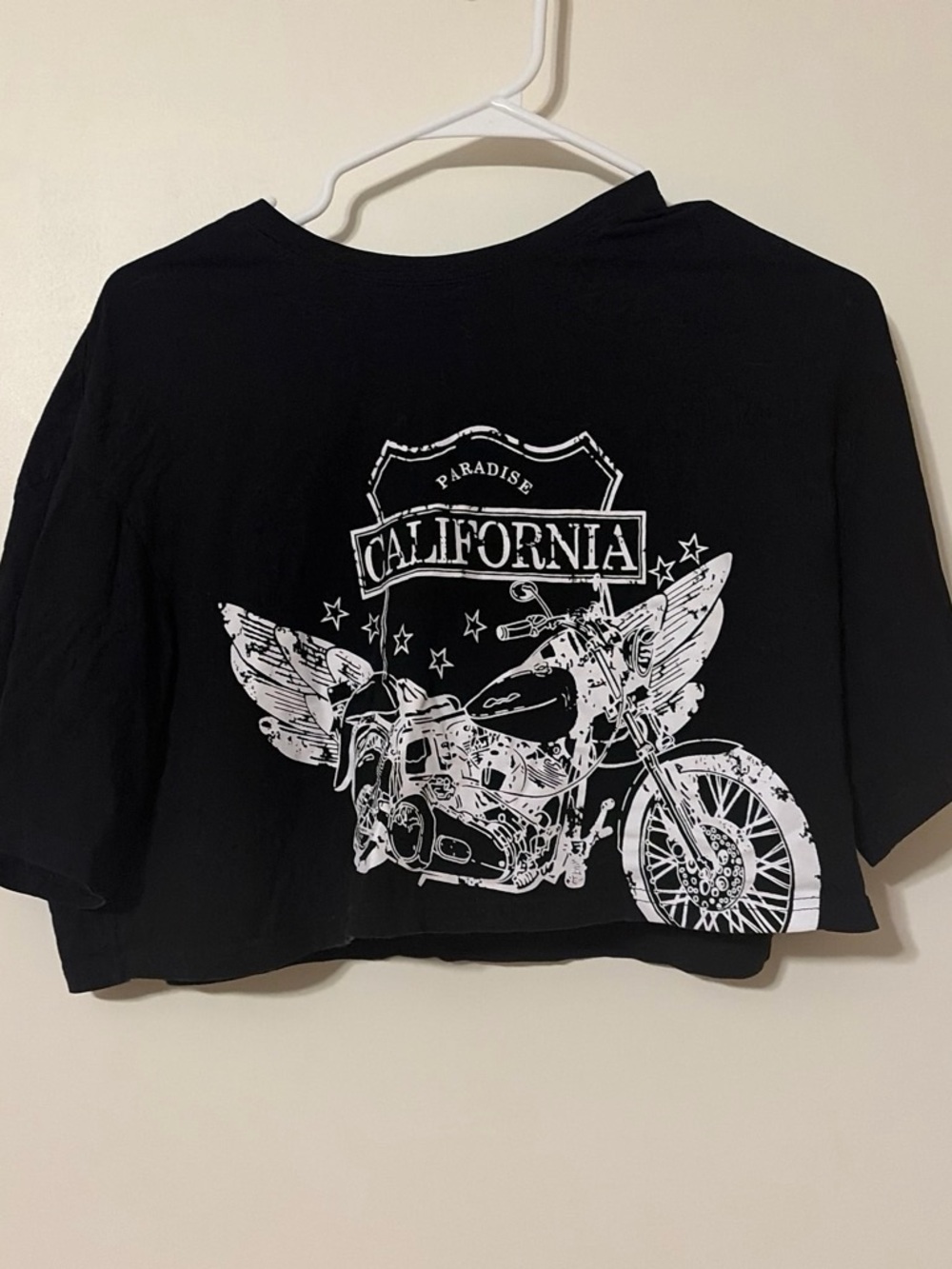 SHEIN Black Crop Tee with White California Motorcycle Graphic